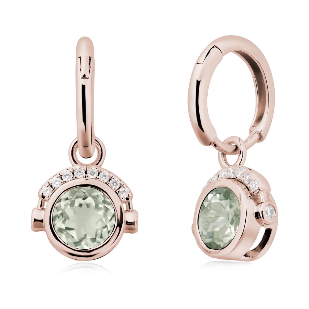 Bezel Green Amethyst Earrings Inspired By Headphones - LUO Jewelry #metal_14k rose gold