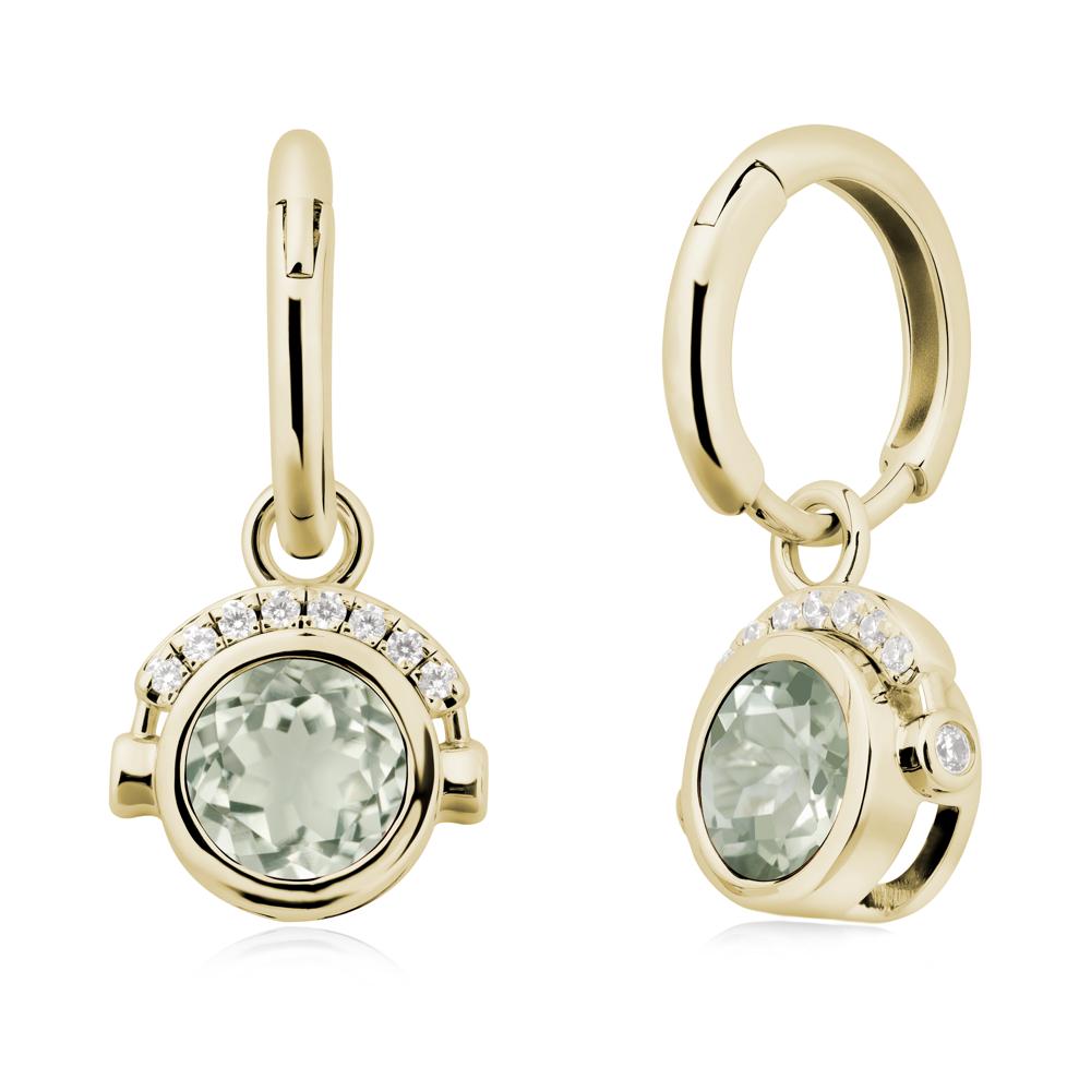 Bezel Green Amethyst Earrings Inspired By Headphones - LUO Jewelry #metal_14k yellow gold