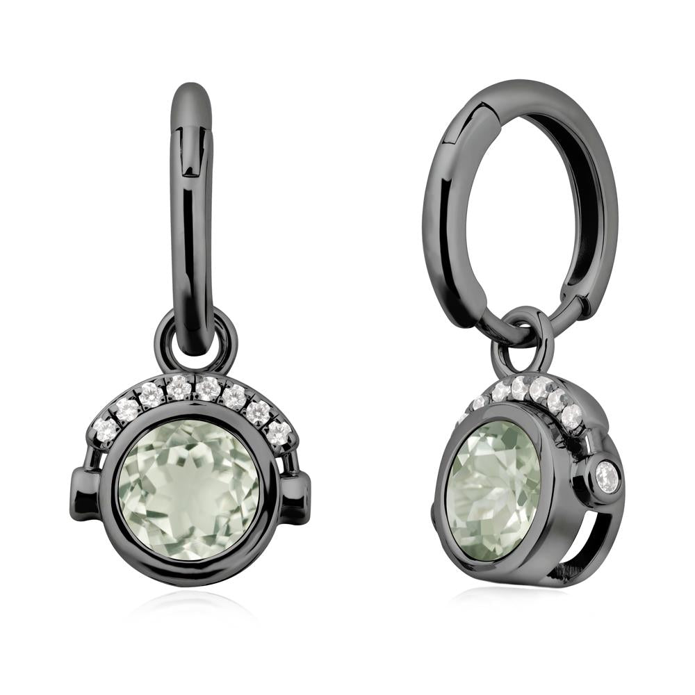 Bezel Green Amethyst Earrings Inspired By Headphones - LUO Jewelry #metal_black finish sterling silver