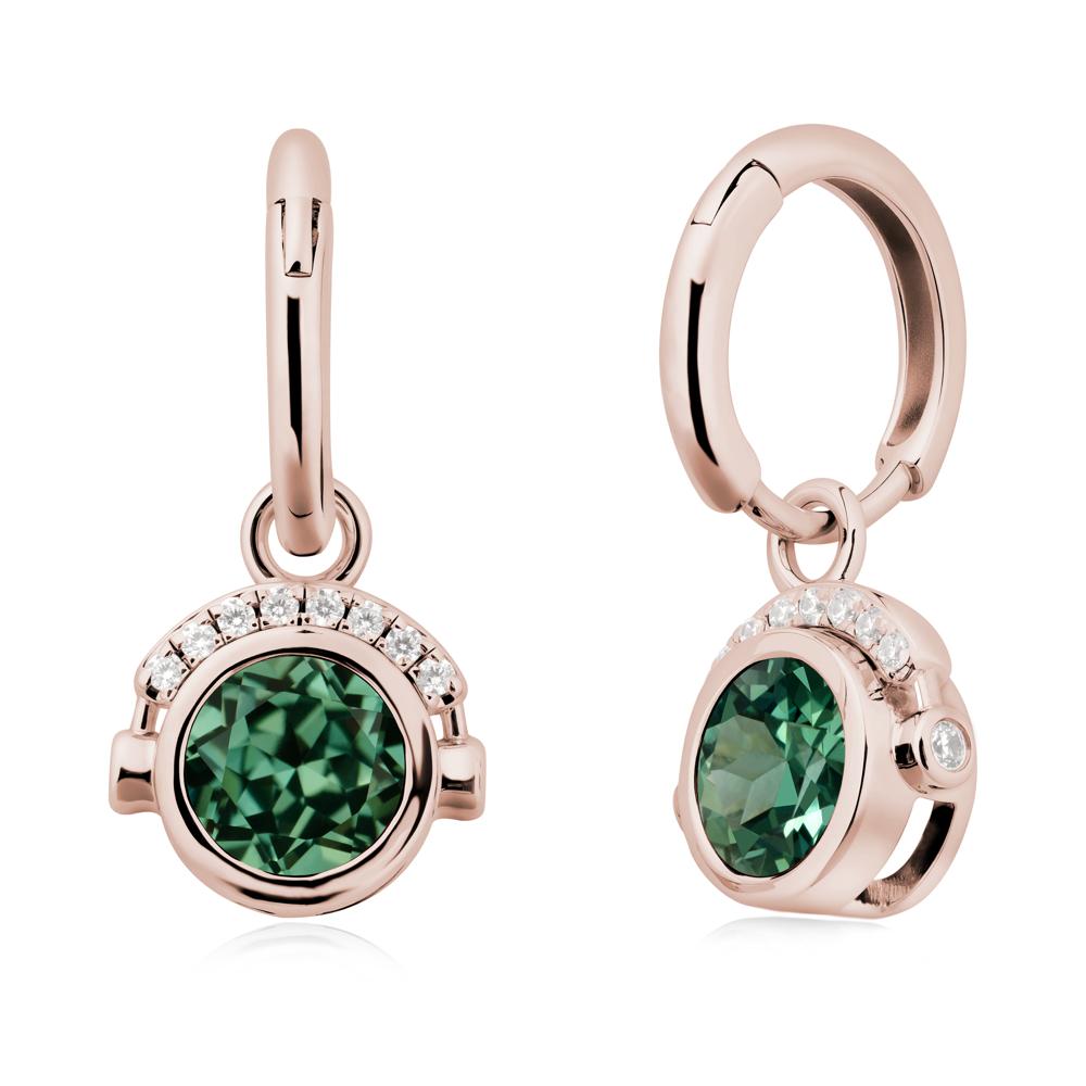 Round Green Sapphire Headphones Earrings - LUO Jewelry #metal_14k rose gold