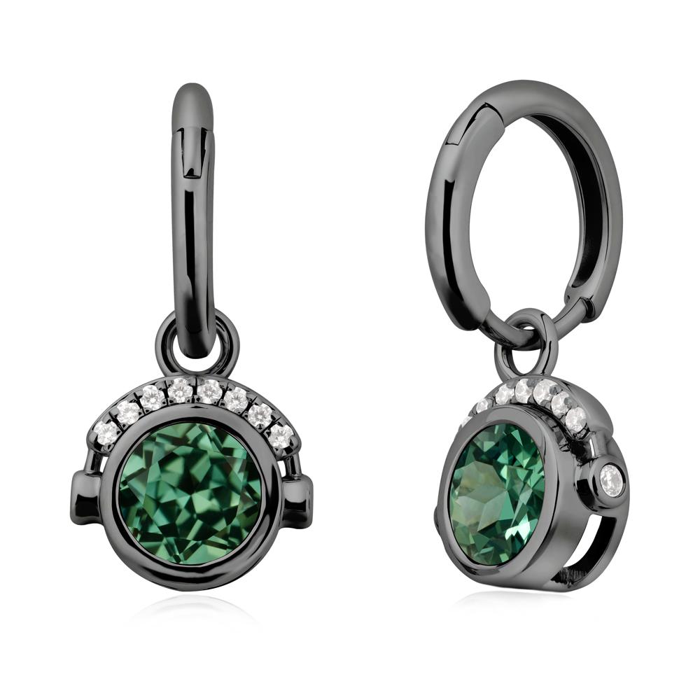 Round Green Sapphire Headphones Earrings - LUO Jewelry #metal_black finish sterling silver