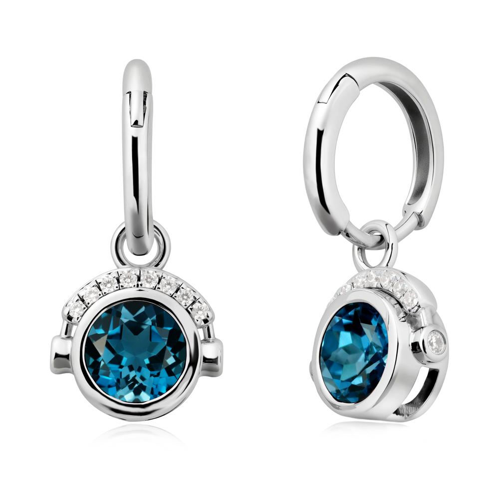 Bezel London Blue Topaz Earrings Inspired By Headphones - LUO Jewelry #metal_14k white gold