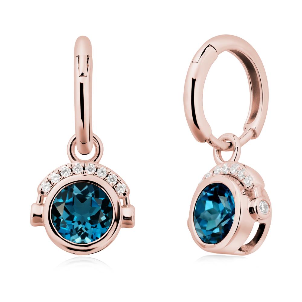 Bezel London Blue Topaz Earrings Inspired By Headphones - LUO Jewelry #metal_18k rose gold