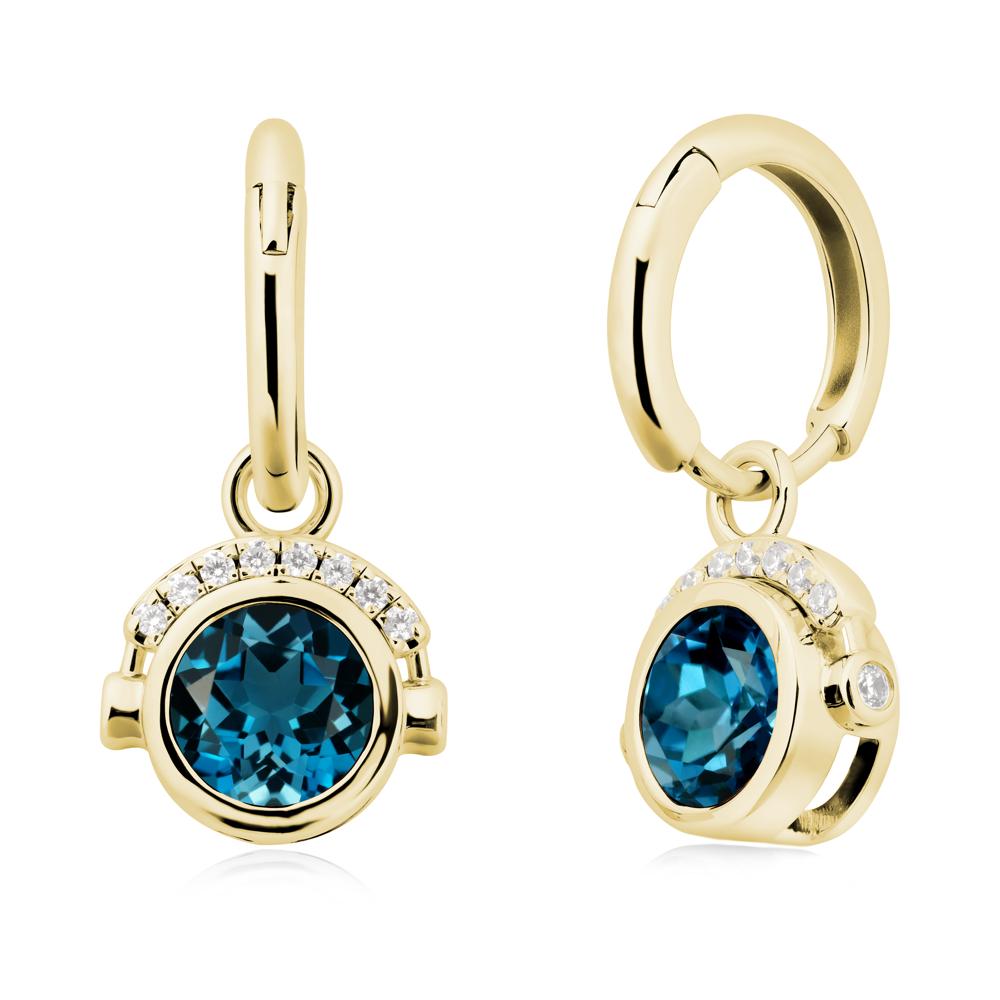 Bezel London Blue Topaz Earrings Inspired By Headphones - LUO Jewelry #metal_18k yellow gold