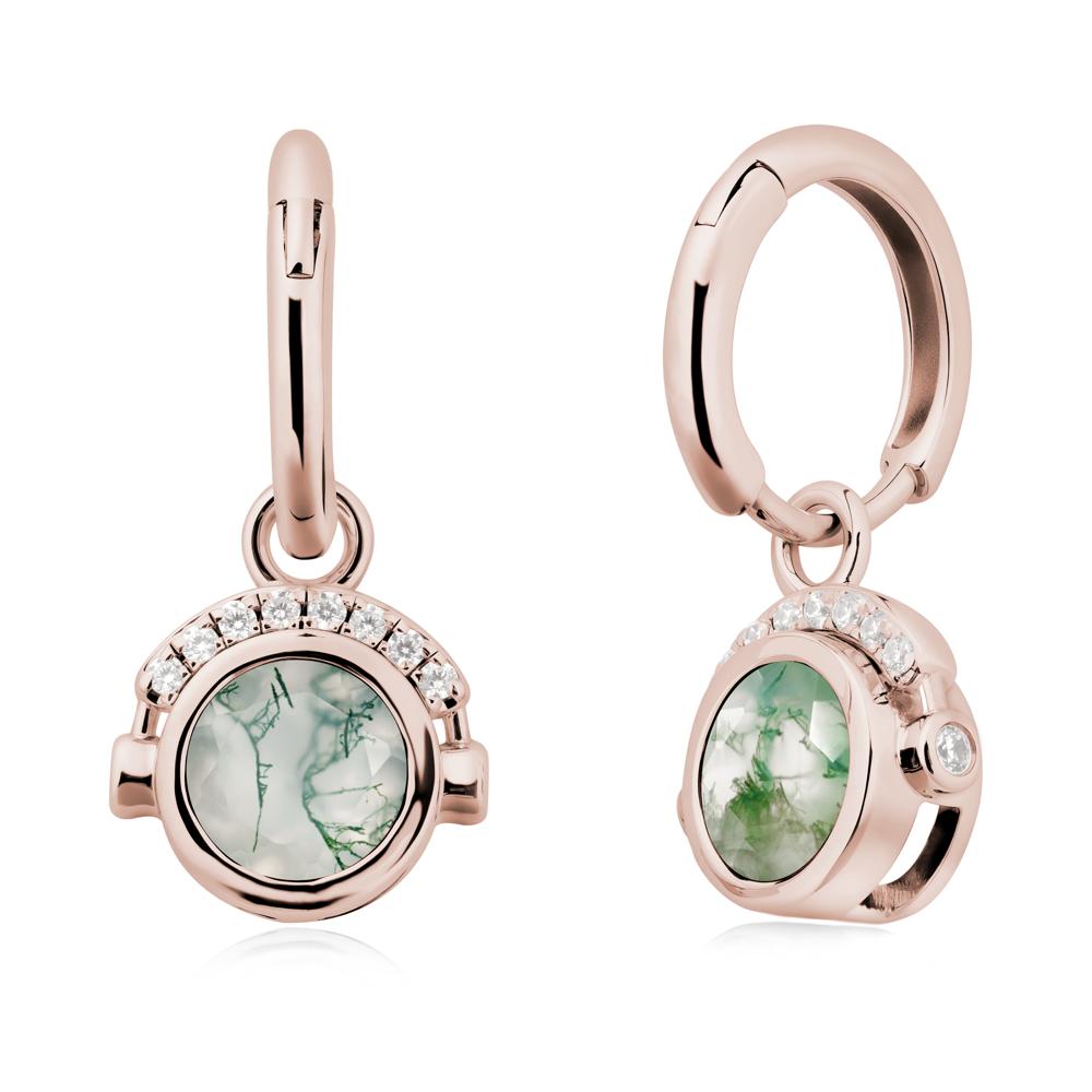 Round Moss Agate Headphones Earrings - LUO Jewelry #metal_14k rose gold