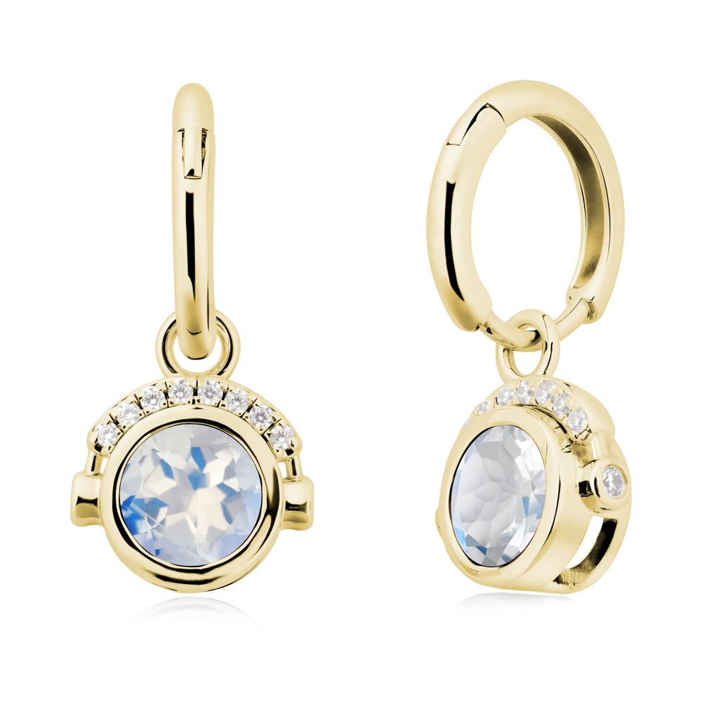 Bezel Moonstone Earrings Inspired By Headphones - LUO Jewelry #metal_18k yellow gold