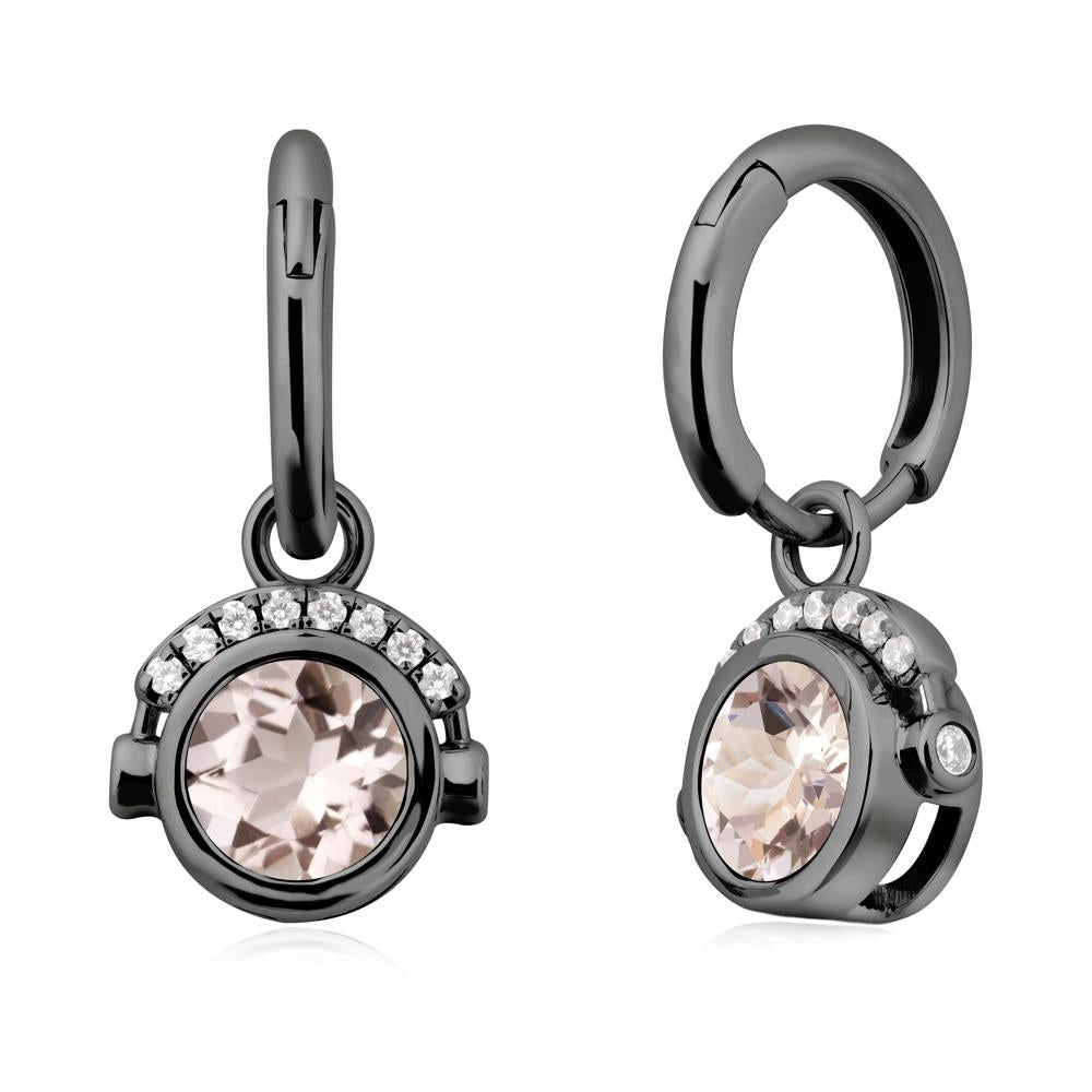 Round Morganite Headphones Earrings - LUO Jewelry #metal_black finish sterling silver