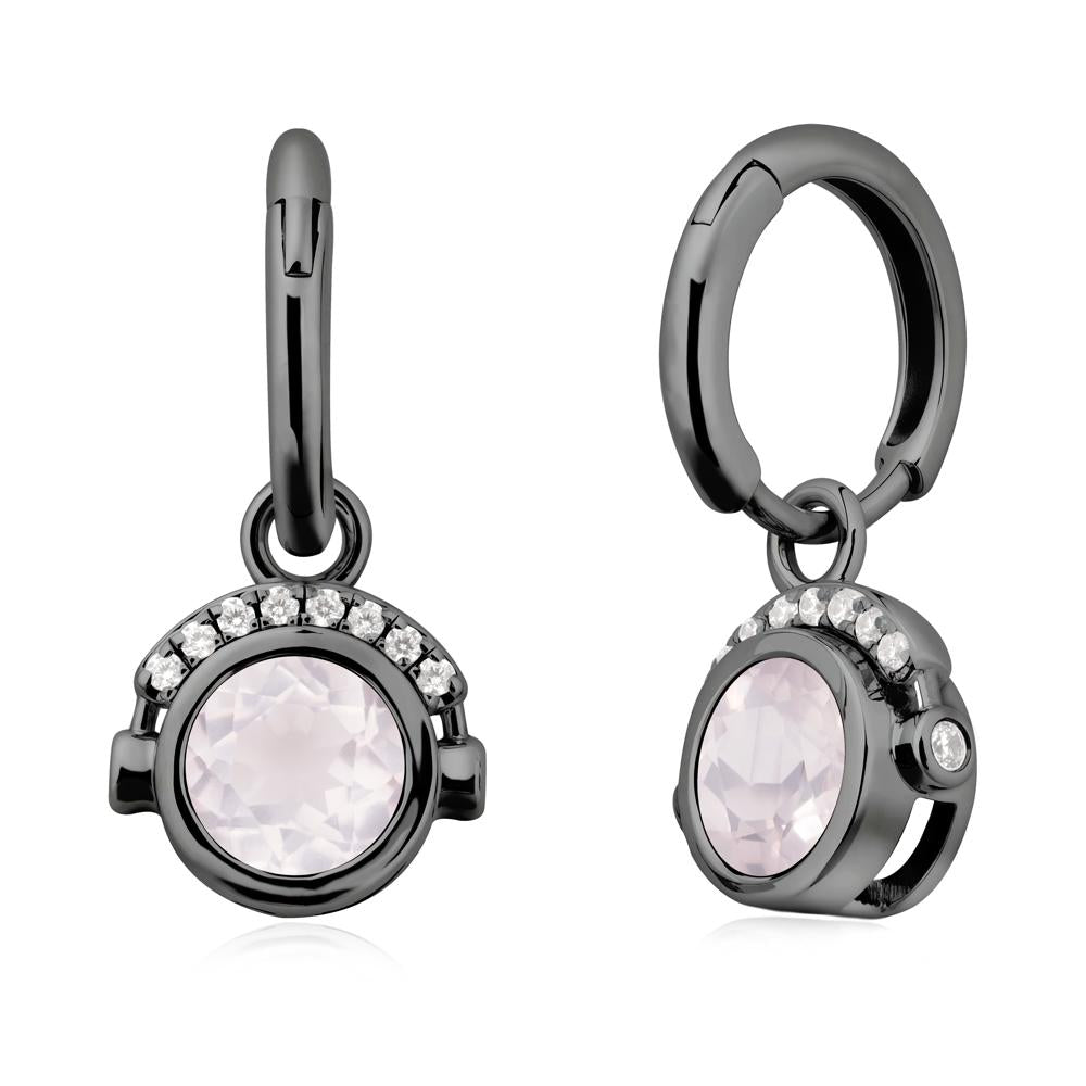 Round Rose Quartz Headphones Earrings - LUO Jewelry #metal_black finish sterling silver