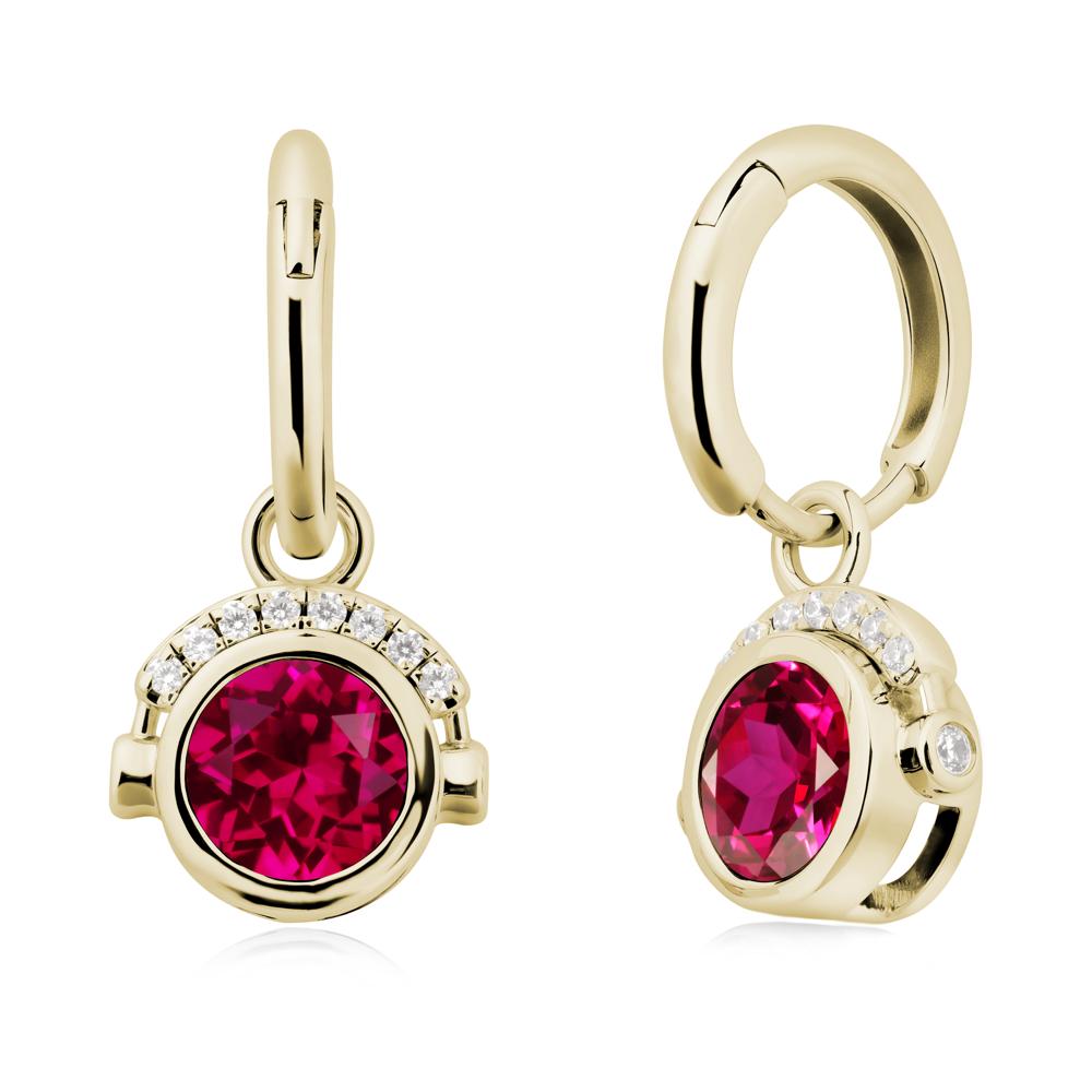 Bezel Ruby Earrings Inspired By Headphones - LUO Jewelry #metal_14k yellow gold