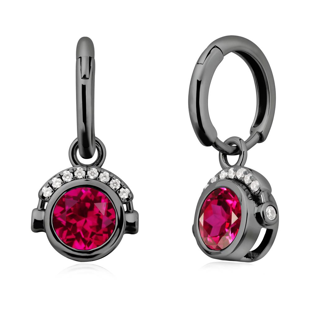 Bezel Ruby Earrings Inspired By Headphones - LUO Jewelry #metal_black finish sterling silver