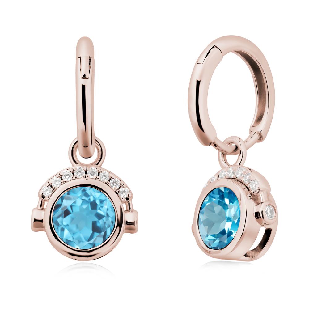 Bezel Swiss Blue Topaz Earrings Inspired By Headphones - LUO Jewelry #metal_14k rose gold