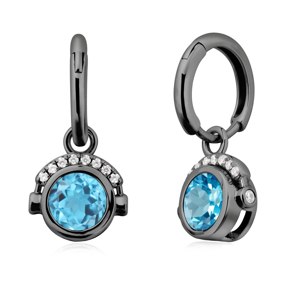 Bezel Swiss Blue Topaz Earrings Inspired By Headphones - LUO Jewelry #metal_black finish sterling silver