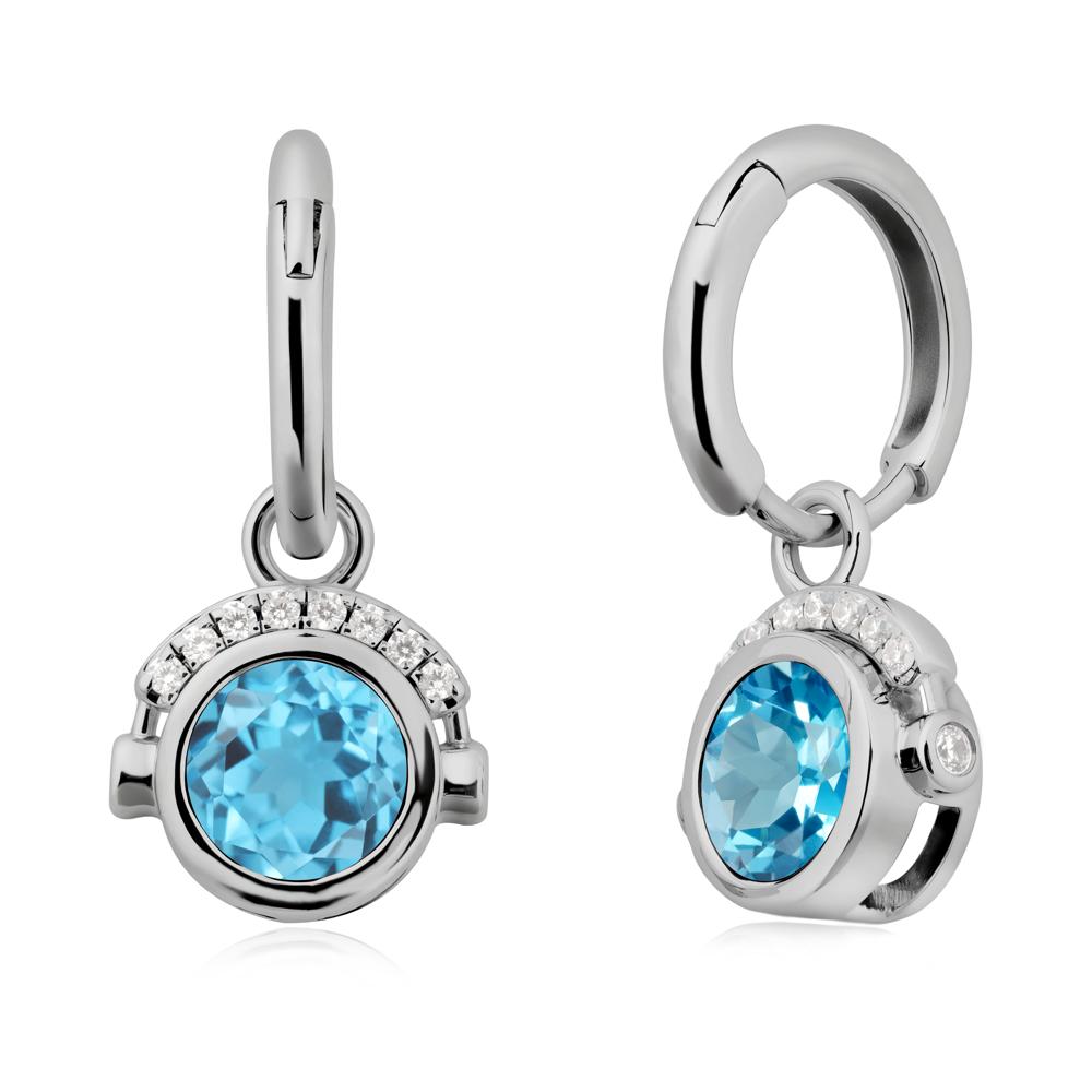 Bezel Swiss Blue Topaz Earrings Inspired By Headphones - LUO Jewelry #metal_platinum
