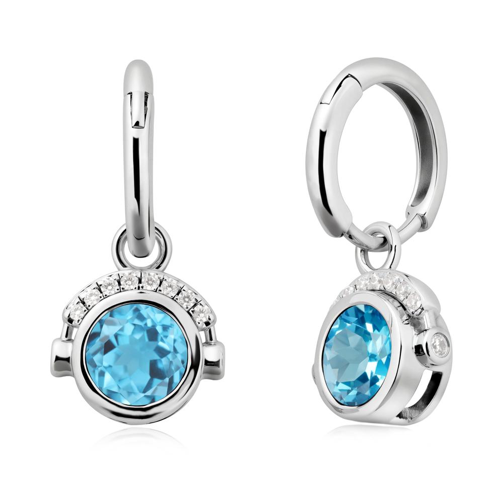 Bezel Swiss Blue Topaz Earrings Inspired By Headphones - LUO Jewelry #metal_sterling silver
