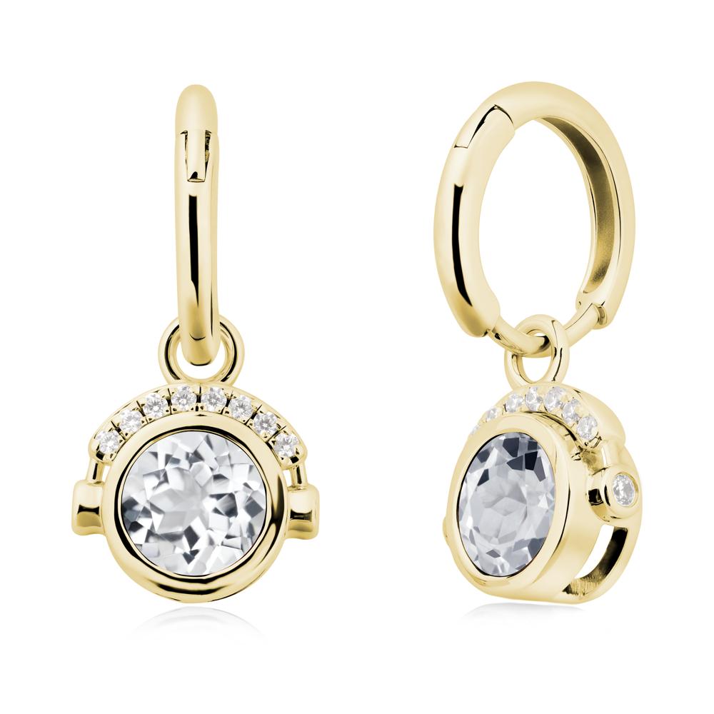 Round White Topaz Headphones Earrings - LUO Jewelry #metal_18k yellow gold