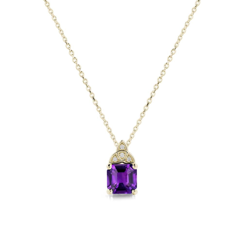 Asscher Cut Amethyst Necklace with Celtic Knot - LUO Jewelry #metal_14k yellow gold
