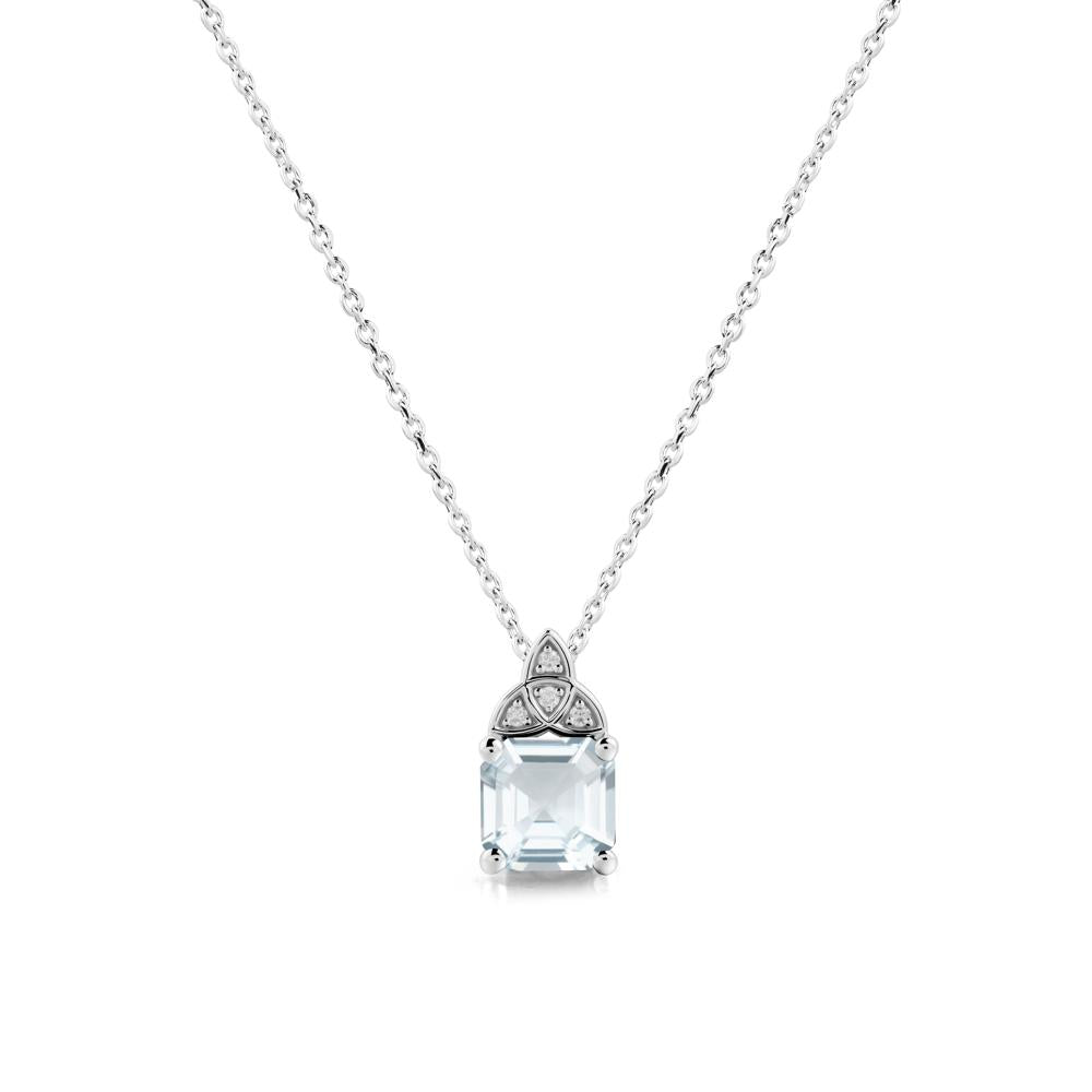 Celtic Knot Asscher Cut Aquamarine Necklace - LUO Jewelry #metal_14k white gold