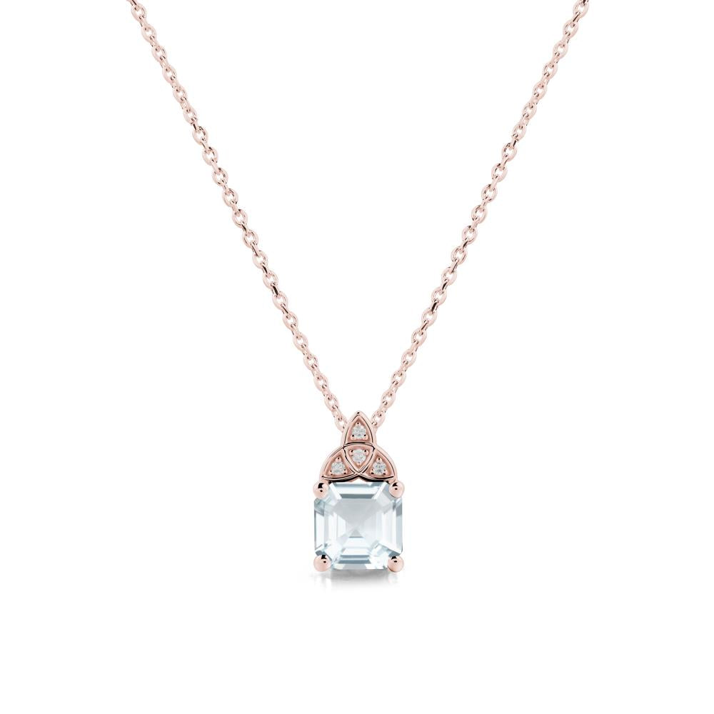 Celtic Knot Asscher Cut Aquamarine Necklace - LUO Jewelry #metal_18k rose gold