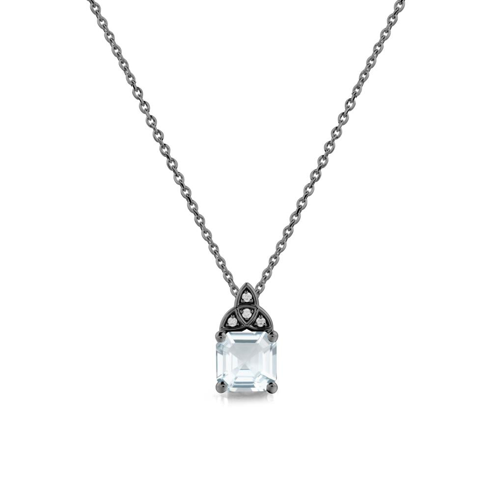 Celtic Knot Asscher Cut Aquamarine Necklace - LUO Jewelry #metal_black finish sterling silver