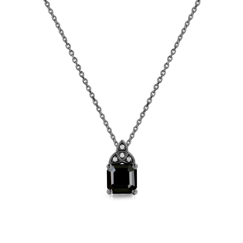 Asscher Cut Black Spinel Necklace with Celtic Knot - LUO Jewelry #metal_black finish sterling silver