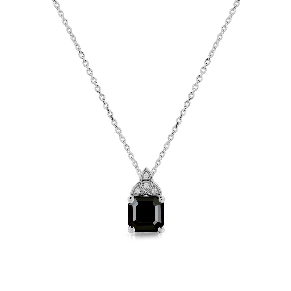 Asscher Cut Black Spinel Necklace with Celtic Knot - LUO Jewelry #metal_platinum