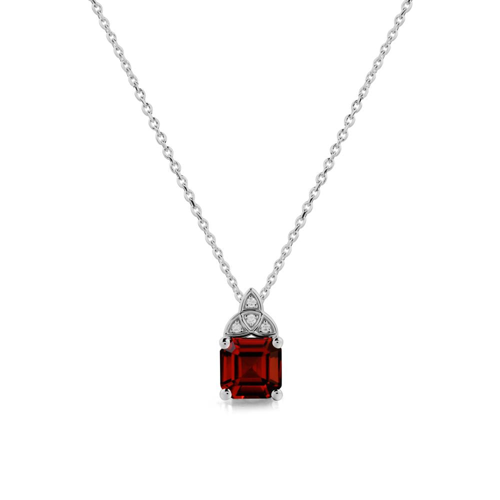 Celtic Knot Asscher Cut Garnet Necklace - LUO Jewelry #metal_platinum