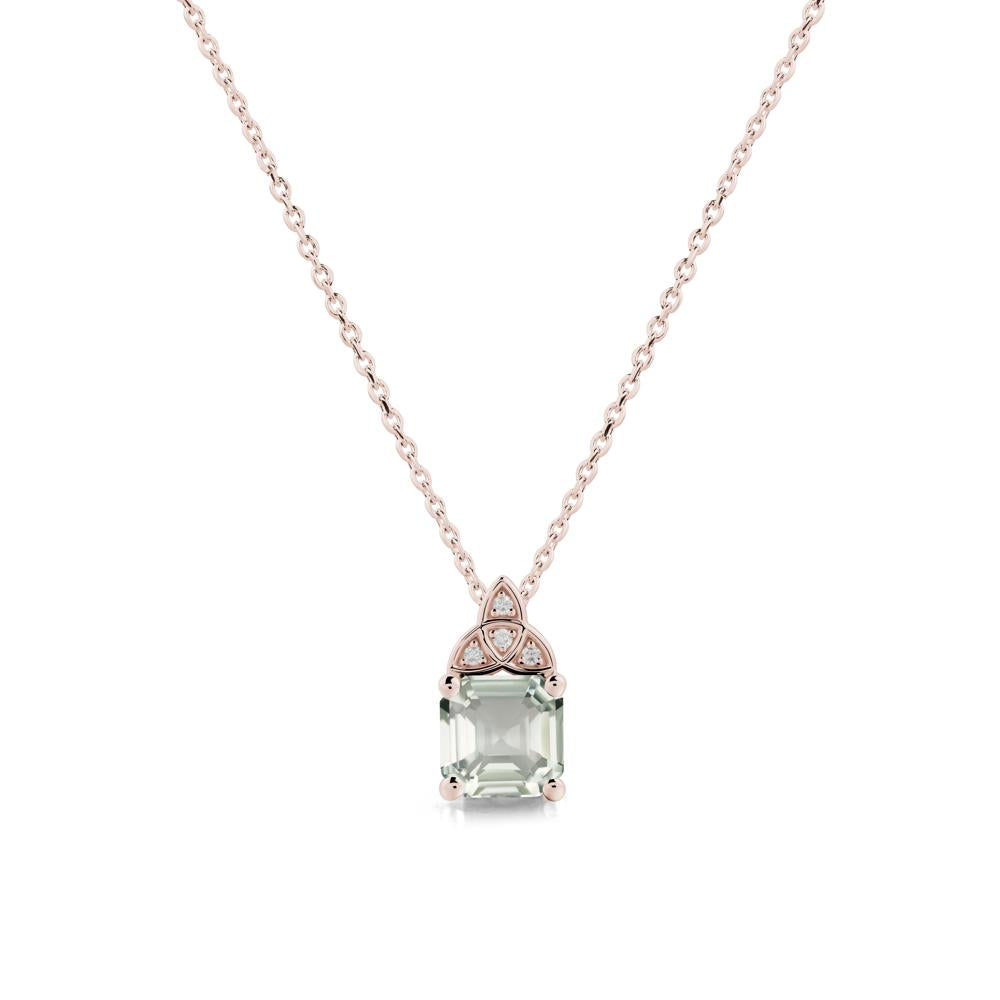 Asscher Cut Green Amethyst Necklace with Celtic Knot - LUO Jewelry #metal_14k rose gold