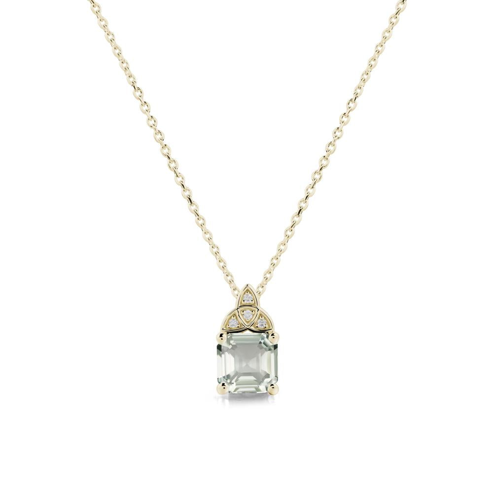 Asscher Cut Green Amethyst Necklace with Celtic Knot - LUO Jewelry #metal_14k yellow gold
