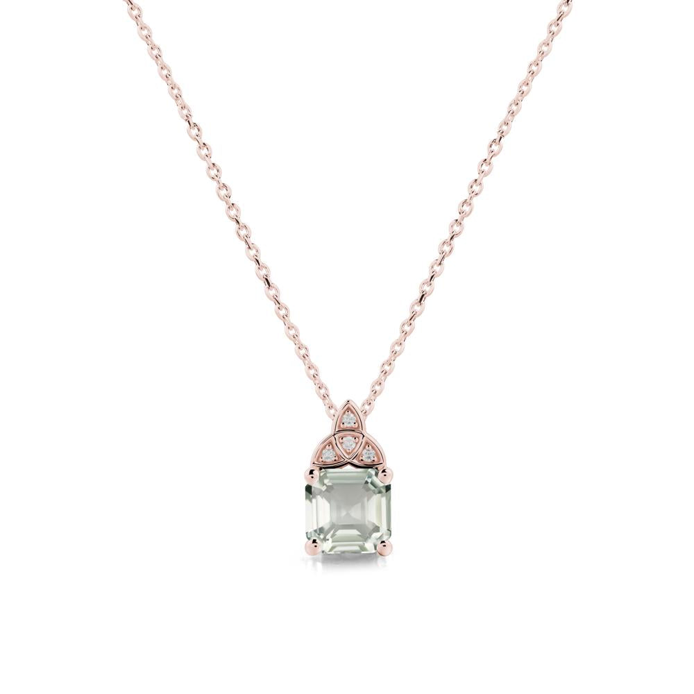 Asscher Cut Green Amethyst Necklace with Celtic Knot - LUO Jewelry #metal_18k rose gold
