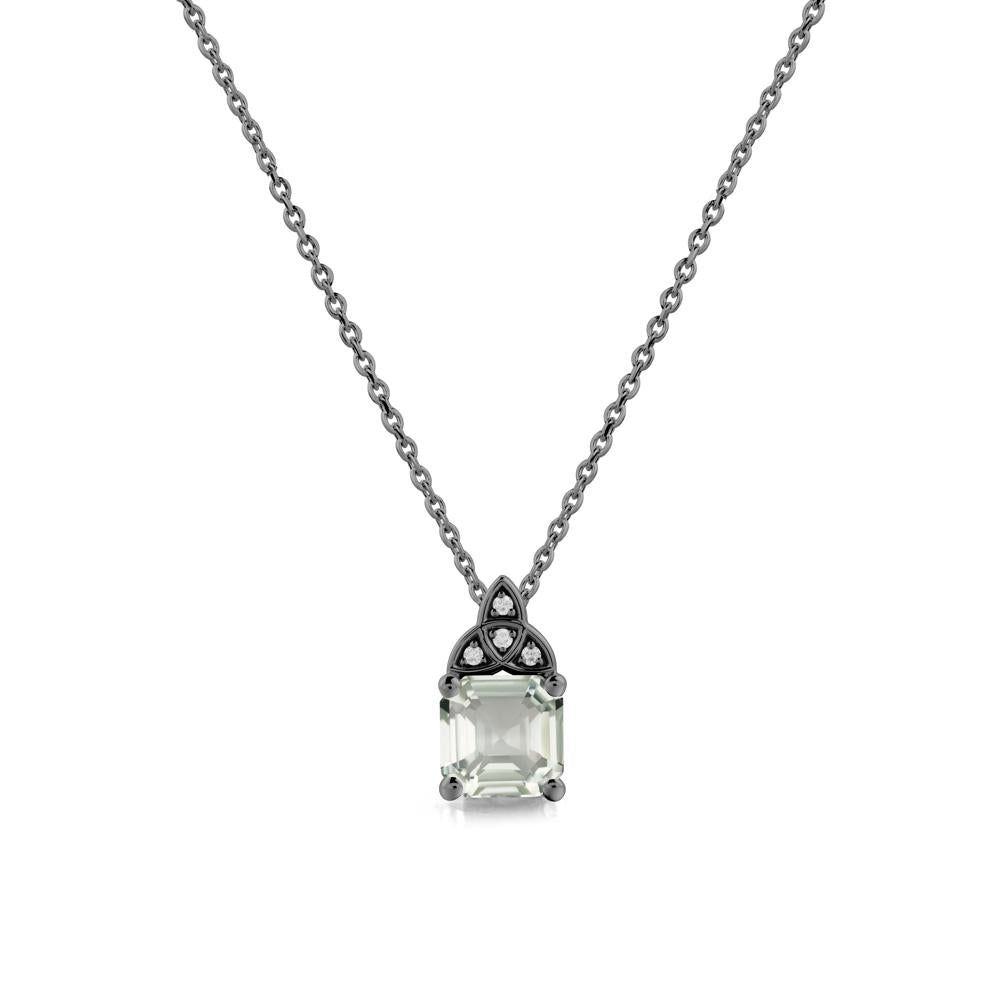 Asscher Cut Green Amethyst Necklace with Celtic Knot - LUO Jewelry #metal_black finish sterling silver