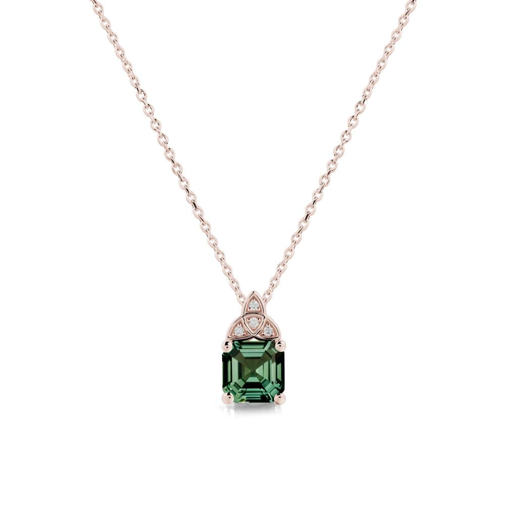 Celtic Knot Asscher Cut Green Sapphire Necklace - LUO Jewelry #metal_14k rose gold