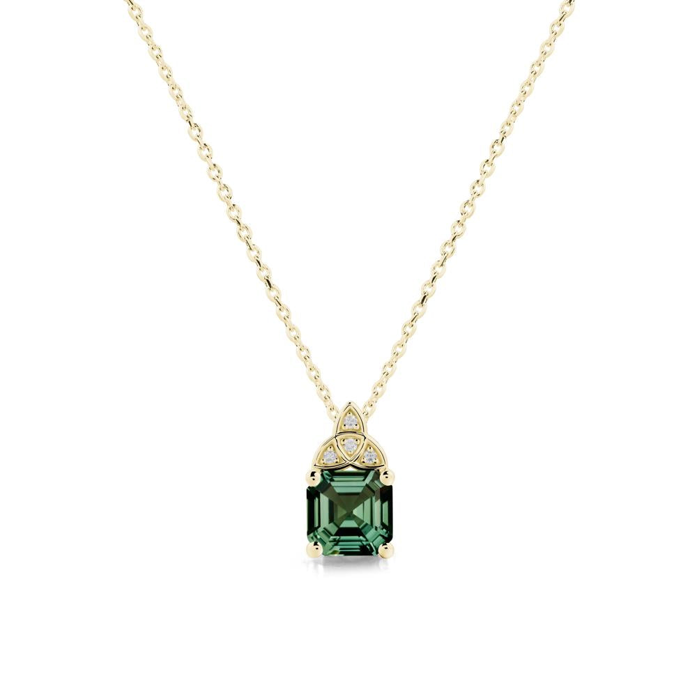 Celtic Knot Asscher Cut Green Sapphire Necklace - LUO Jewelry #metal_18k yellow gold