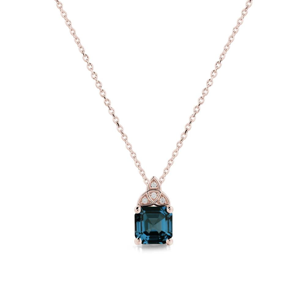 Asscher Cut London Blue Topaz Necklace with Celtic Knot - LUO Jewelry #metal_14k rose gold