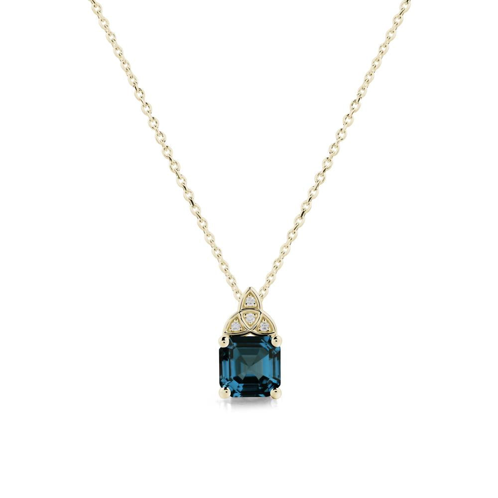 Asscher Cut London Blue Topaz Necklace with Celtic Knot - LUO Jewelry #metal_14k yellow gold