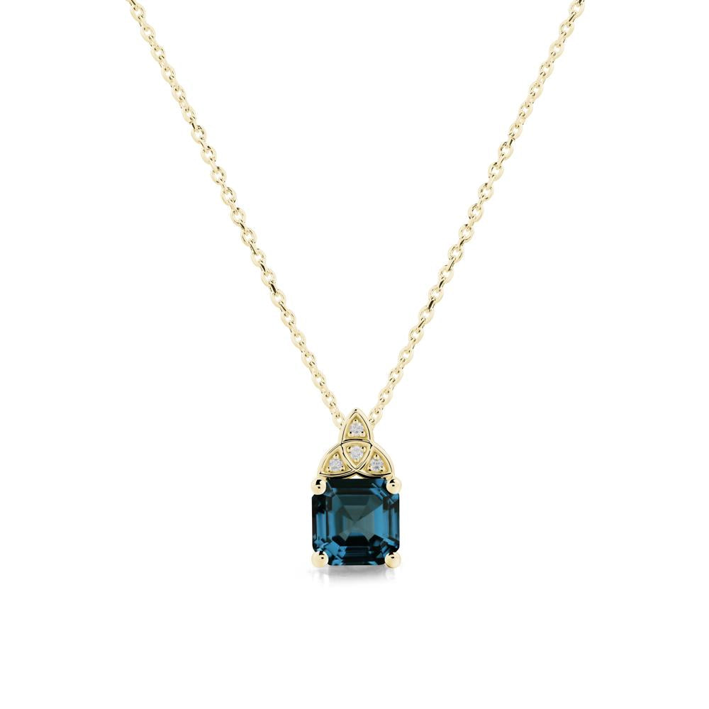 Asscher Cut London Blue Topaz Necklace with Celtic Knot - LUO Jewelry #metal_18k yellow gold