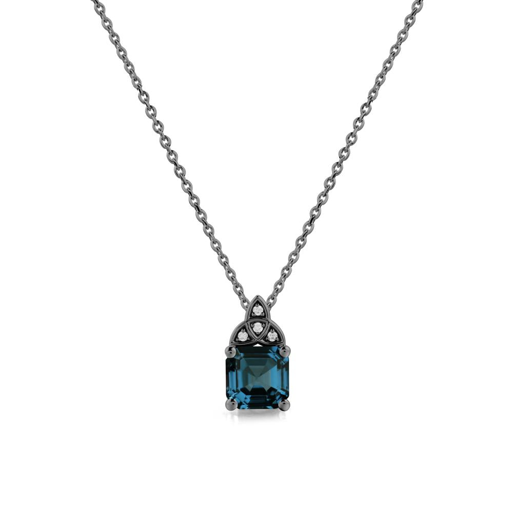 Asscher Cut London Blue Topaz Necklace with Celtic Knot - LUO Jewelry #metal_black finish sterling silver
