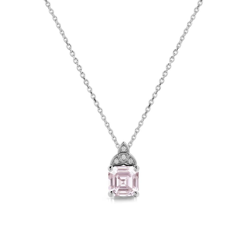 Asscher Cut Pink Cubic Zirconia Necklace with Celtic Knot - LUO Jewelry #metal_platinum