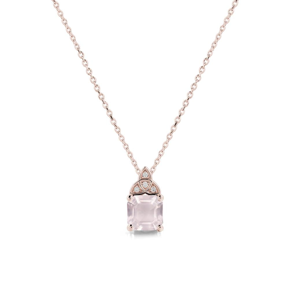 Asscher Cut Rose Quartz Necklace with Celtic Knot - LUO Jewelry #metal_14k rose gold