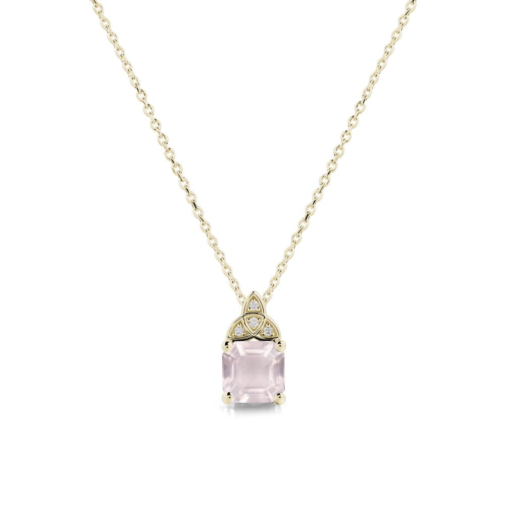 Asscher Cut Rose Quartz Necklace with Celtic Knot - LUO Jewelry #metal_14k yellow gold