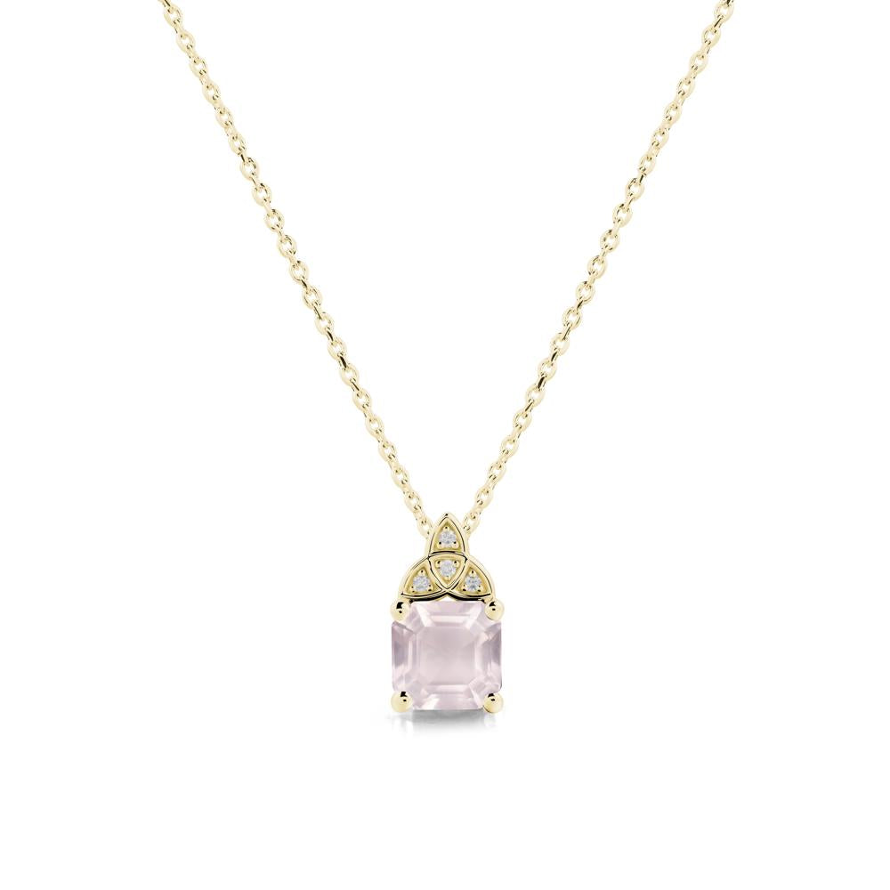 Asscher Cut Rose Quartz Necklace with Celtic Knot - LUO Jewelry #metal_18k yellow gold