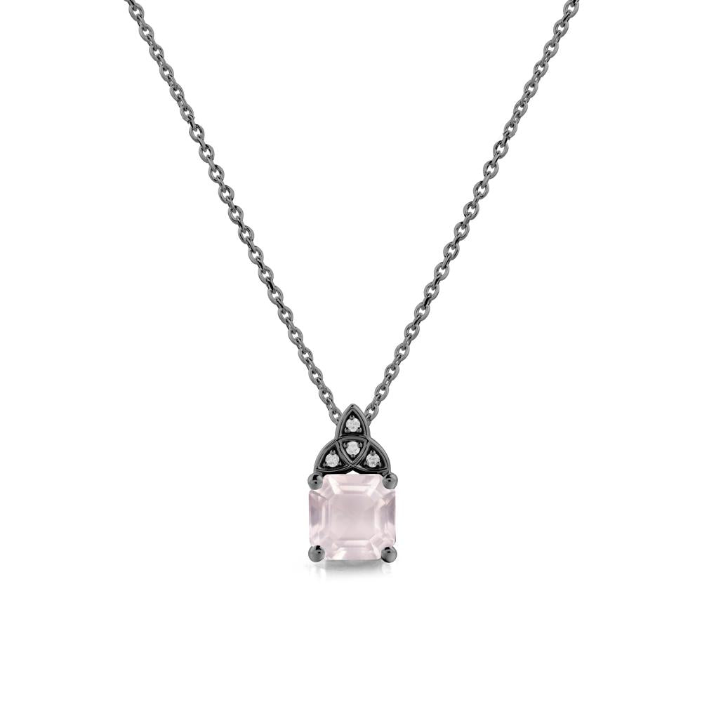 Asscher Cut Rose Quartz Necklace with Celtic Knot - LUO Jewelry #metal_black finish sterling silver