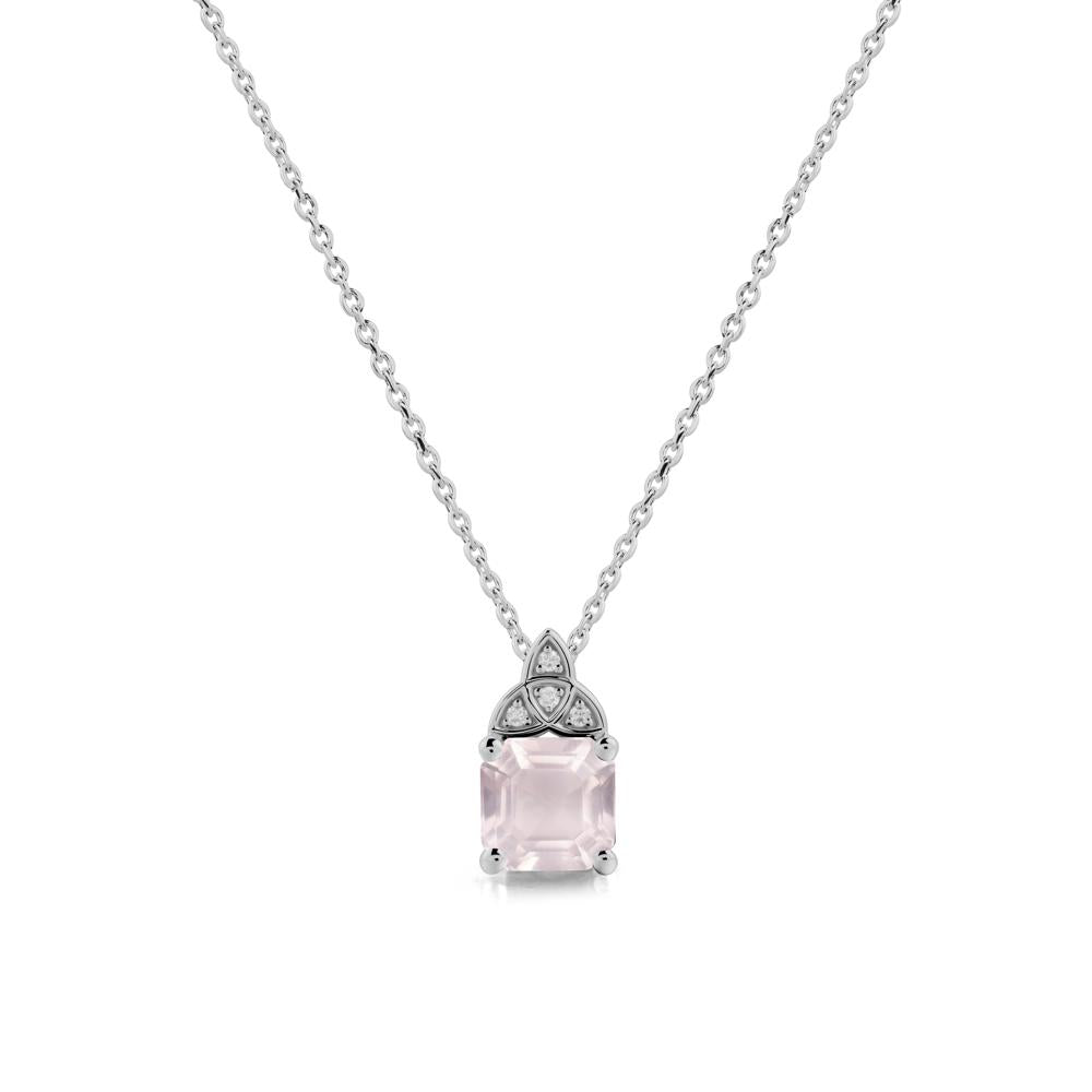 Asscher Cut Rose Quartz Necklace with Celtic Knot - LUO Jewelry #metal_platinum