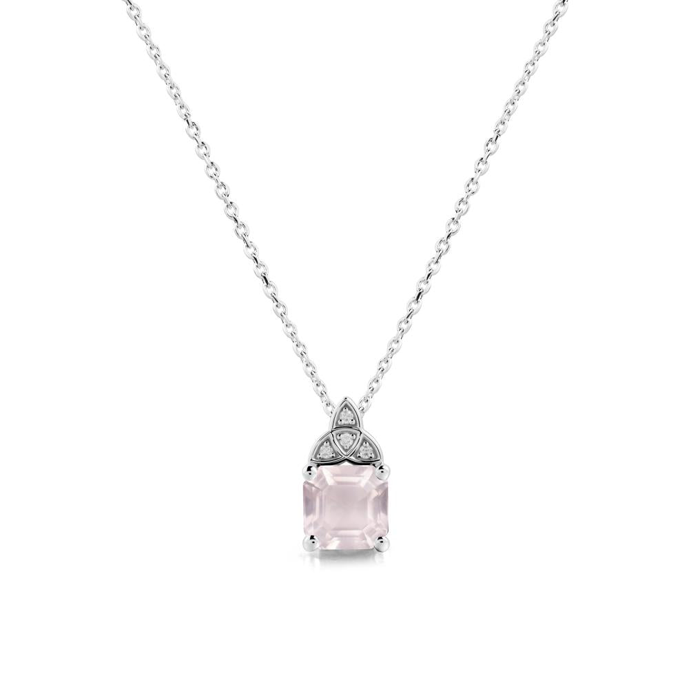 Asscher Cut Rose Quartz Necklace with Celtic Knot - LUO Jewelry #metal_sterling silver