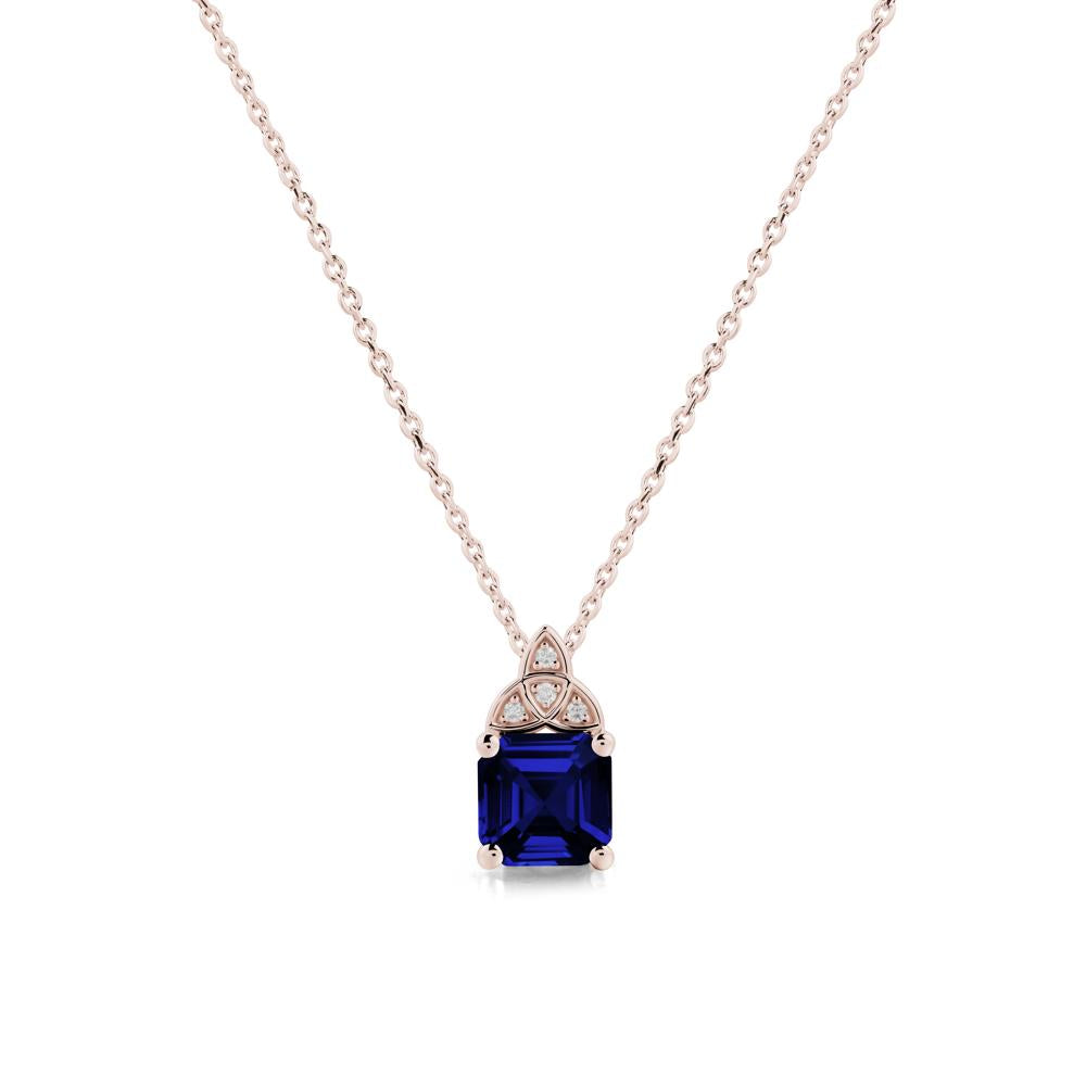 Asscher Cut Sapphire Necklace with Celtic Knot - LUO Jewelry #metal_14k rose gold