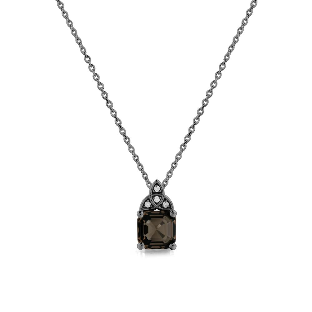 Celtic Knot Asscher Cut Smoky Quartz Necklace - LUO Jewelry #metal_black finish sterling silver