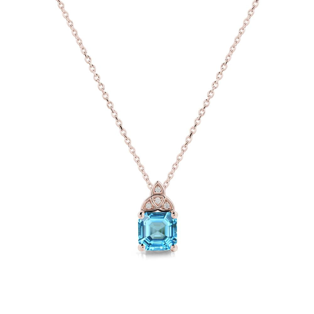 Asscher Cut Swiss Blue Topaz Necklace with Celtic Knot - LUO Jewelry #metal_14k rose gold