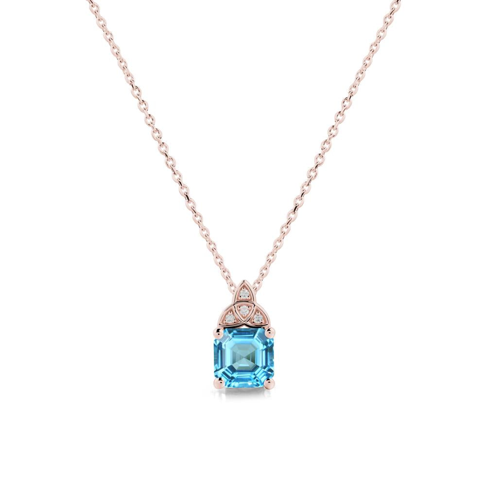 Asscher Cut Swiss Blue Topaz Necklace with Celtic Knot - LUO Jewelry #metal_18k rose gold