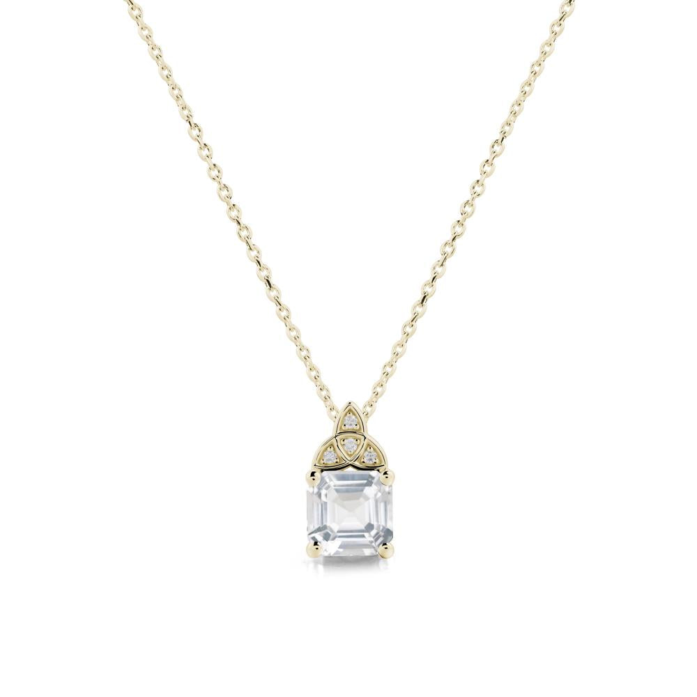 Celtic Knot Asscher Cut White Topaz Necklace - LUO Jewelry #metal_14k yellow gold