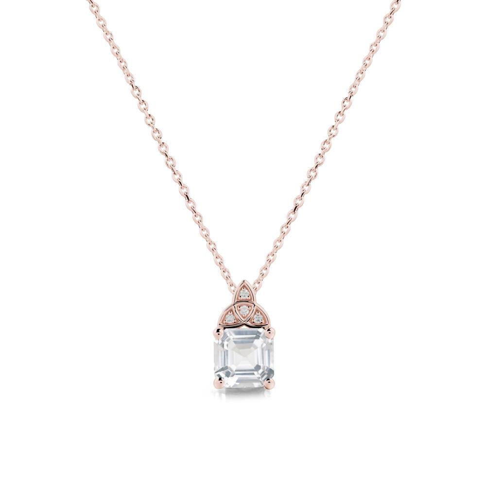 Celtic Knot Asscher Cut White Topaz Necklace - LUO Jewelry #metal_18k rose gold