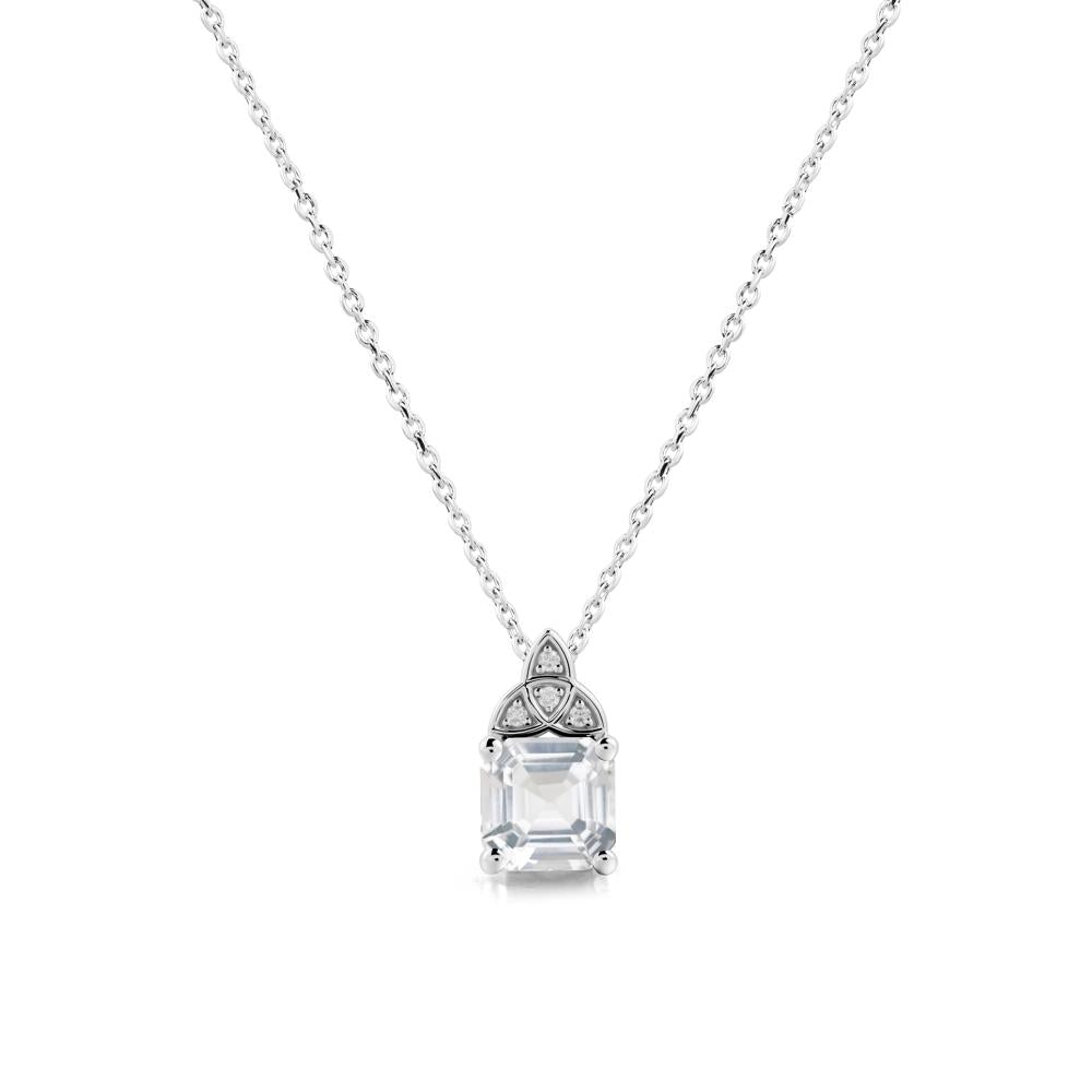 Celtic Knot Asscher Cut White Topaz Necklace - LUO Jewelry #metal_18k white gold